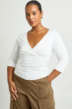 Haut Grande Taille Col V 3/4 Manches Longues