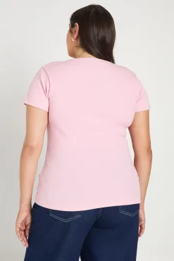 boohoo Haut Grande Taille Côtelé À Col Henley Contrasté Et Manches Courtes Avec Boutons<Femme Tops
