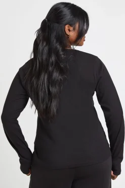 boohoo Haut Grande Taille Côtelé À Encolure Arrondie Et Boutonnage Sur Le Devant À Manches Longues<Femme Tops