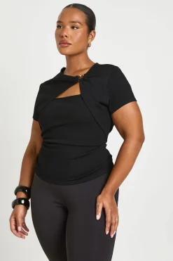 boohoo Haut Grande Taille Côtelé À Manches Courtes Avec Découpe Et Détail Doré<Femme Tops