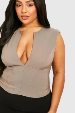 Haut grande taille à décolleté plongeant et détails corset