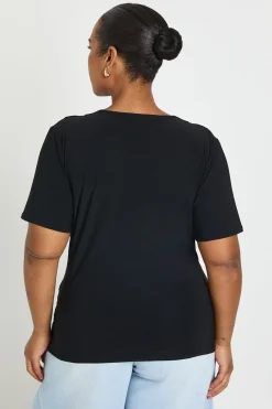 boohoo Haut Grande Taille À Double Couche En Slinky Avec Col Bénitier Super Profond, Manches Courtes Et Fronces<Femme Tops