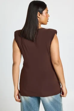 boohoo Haut Grande Taille À Drapé Avec Détail De Bordure<Femme Looks Chocolat|Tops