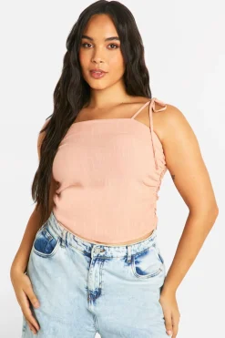 Haut grande taille effet lin, froncé avec noué à l’épaule