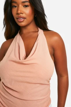 boohoo Haut grande taille effet lin à nouer col halterneck<Femme Tops