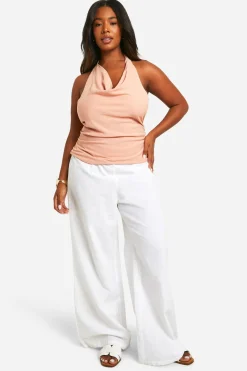 boohoo Haut grande taille effet lin à nouer col halterneck<Femme Tops