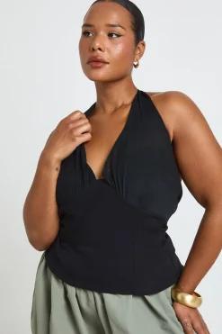 boohoo Haut Grande Taille En Bengaline À Encolure Licou Et Maille<Femme Tops