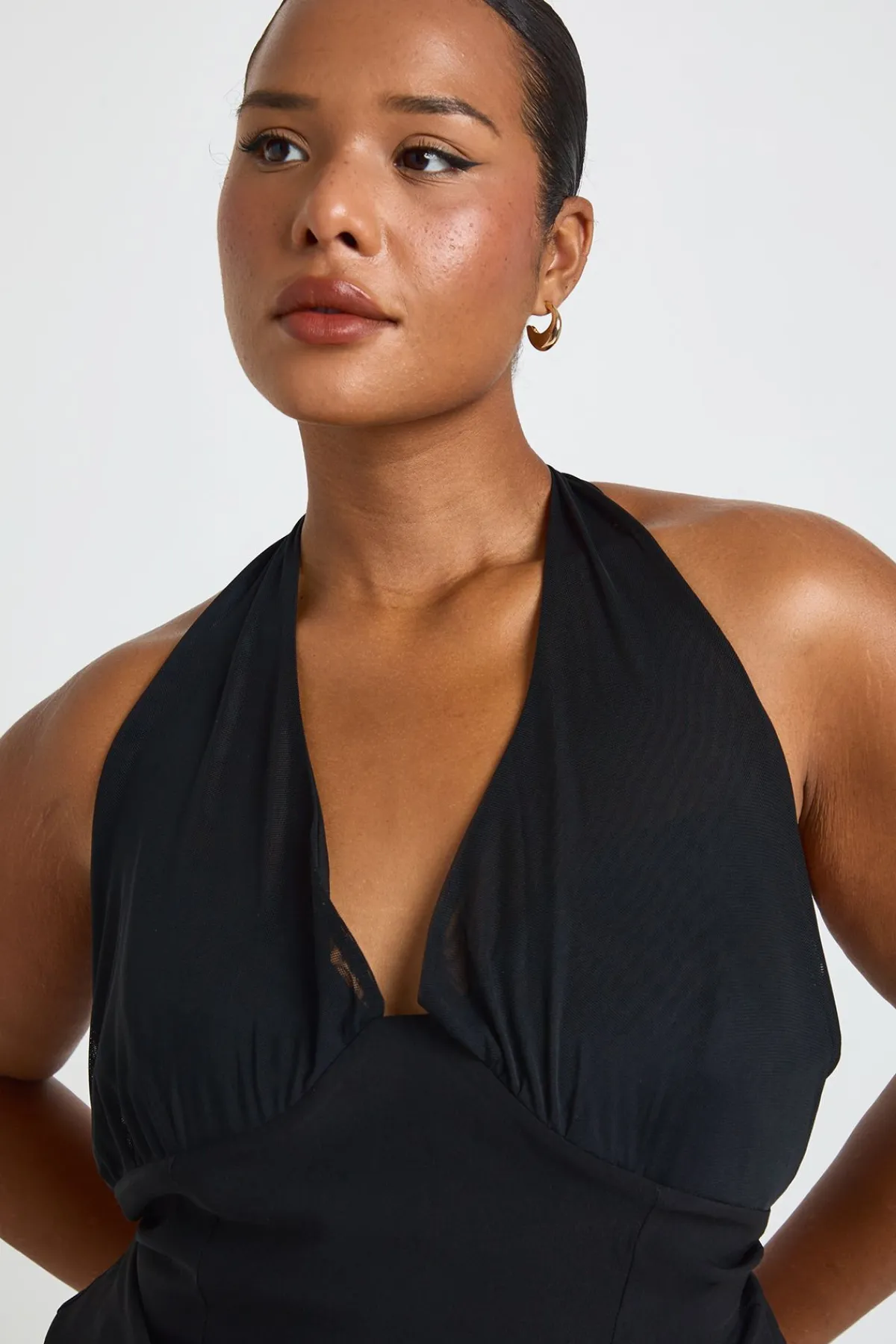 boohoo Haut Grande Taille En Bengaline À Encolure Licou Et Maille<Femme Tops