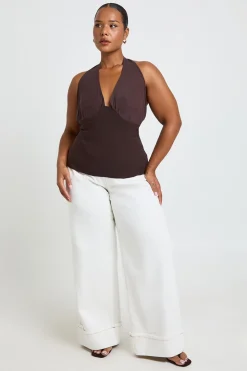 Haut Grande Taille En Bengaline À Encolure Américaine Et Empiècement Mesh