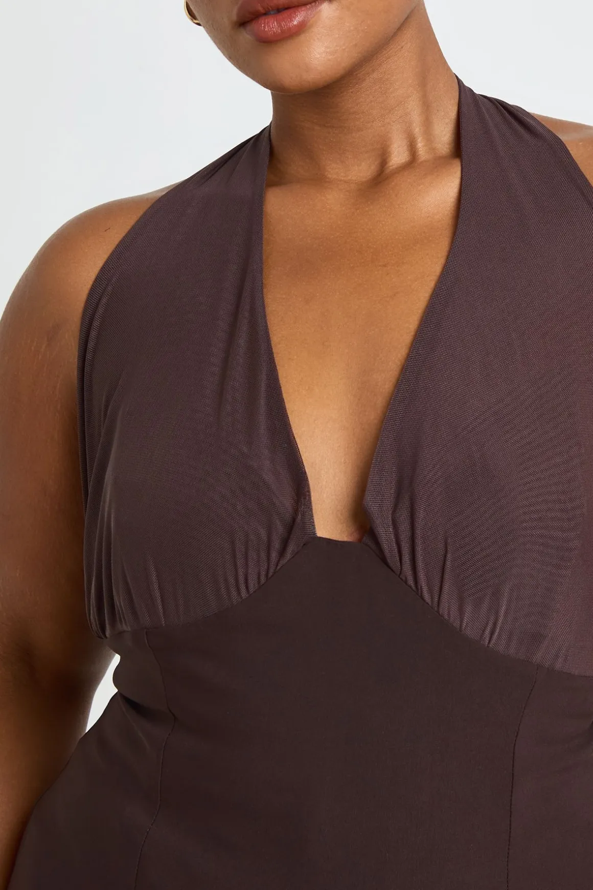 Haut Grande Taille En Bengaline À Encolure Américaine Et Empiècement Mesh