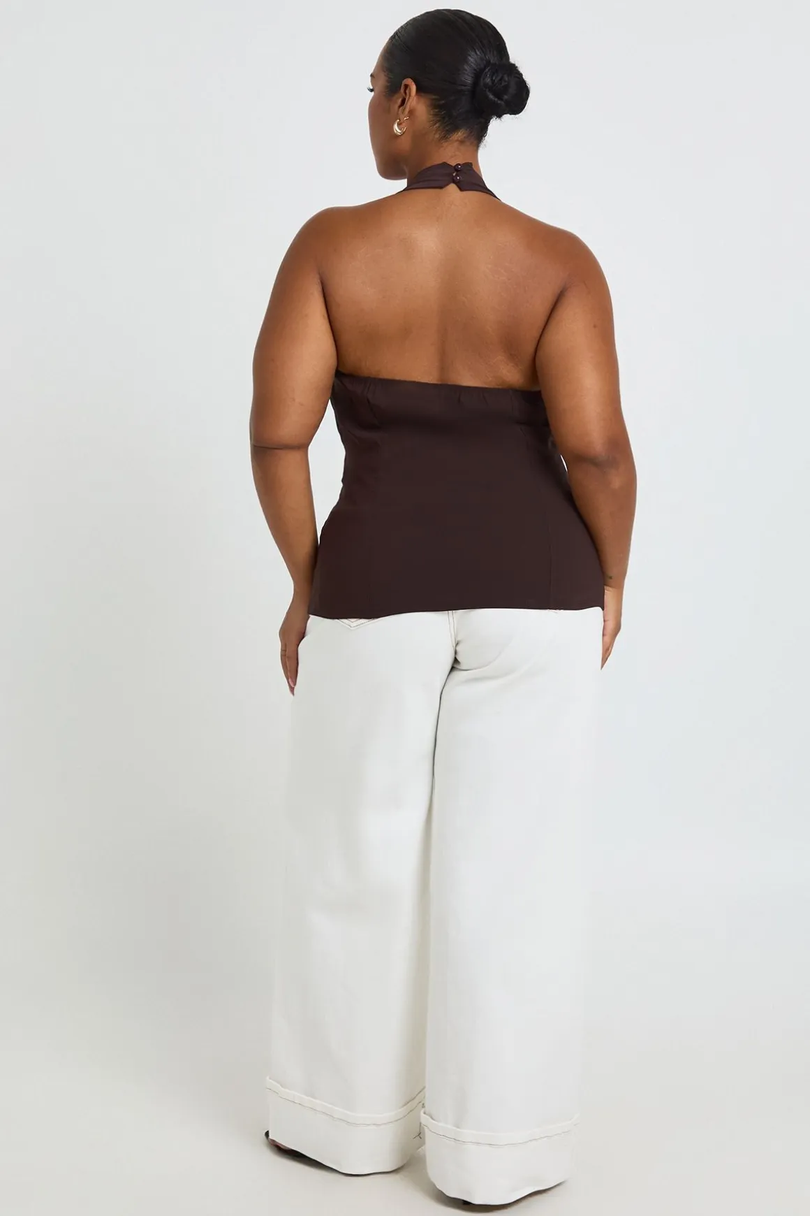 Haut Grande Taille En Bengaline À Encolure Américaine Et Empiècement Mesh
