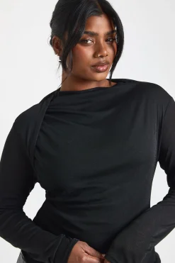 boohoo Haut Grande Taille à Encolure Bateau et Manches Longues<Femme Tops