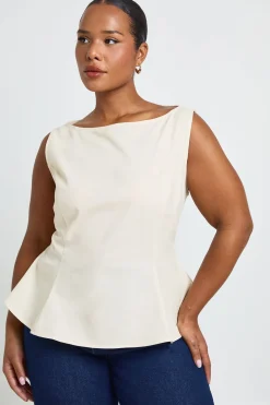 Haut Grande Taille À Encolure Bardot Et Basque Effet Lin