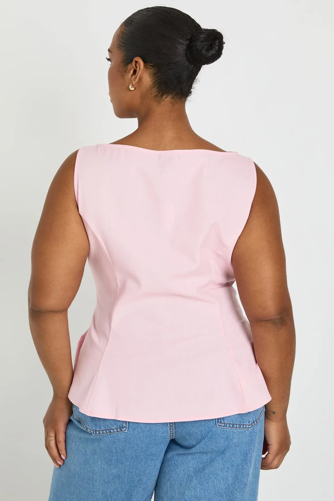Haut Grande Taille À Encolure Bardot Et Basque Effet Lin