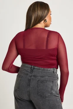 boohoo Haut Grande Taille à Encolure Croisée et Manches Longues<Femme Tops|Looks Bordeaux