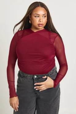 boohoo Haut Grande Taille à Encolure Croisée et Manches Longues<Femme Tops|Looks Bordeaux