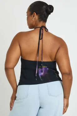 Haut Grande Taille À Encolure Drapée Imprimé