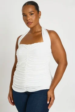 Haut Grande Taille À Encolure Licou Froncé Et Décolleté Carré