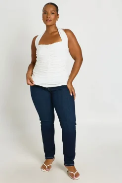 Haut Grande Taille À Encolure Licou Froncé Et Décolleté Carré