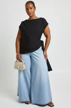 boohoo Haut Grande Taille Encolure Oblique Avec Drapé Noué Sur Le Côté<Femme Tops
