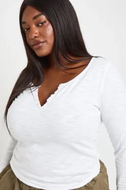 Haut Grande Taille À Encolure Ronde Boutonnée Et Manches Longues En Jersey Chiné Transparent