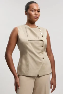 Haut Grande Taille en Lin Ajusté à Boutonnage Devant