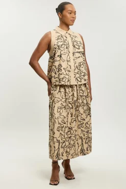 Haut Grande Taille En Lin À Col Avec Sequins Mats