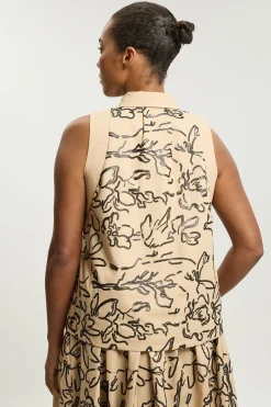 Haut Grande Taille En Lin À Col Avec Sequins Mats