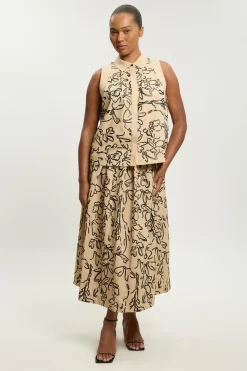 Haut Grande Taille En Lin À Col Avec Sequins Mats