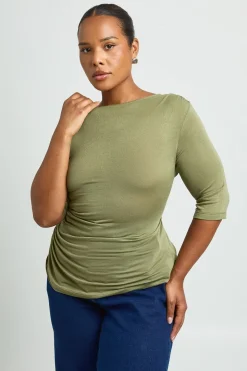 Haut Grande Taille En Maille Transparente Froncé À Manches 3/4