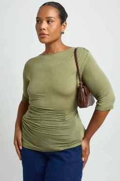 Haut Grande Taille En Maille Transparente Froncé À Manches 3/4