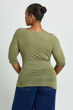 Haut Grande Taille En Maille Transparente Froncé À Manches 3/4