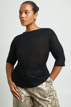 boohoo Haut Grande Taille En Maille Transparente Froncé À Manches 3/4<Femme Tops