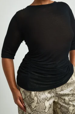 boohoo Haut Grande Taille En Maille Transparente Froncé À Manches 3/4<Femme Tops
