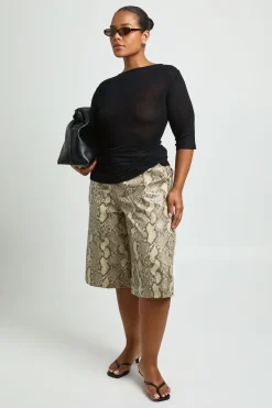 boohoo Haut Grande Taille En Maille Transparente Froncé À Manches 3/4<Femme Tops