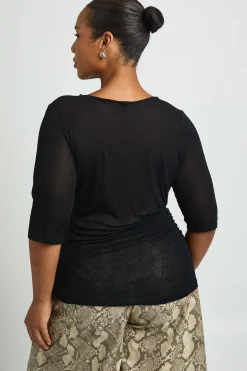 boohoo Haut Grande Taille En Maille Transparente Froncé À Manches 3/4<Femme Tops