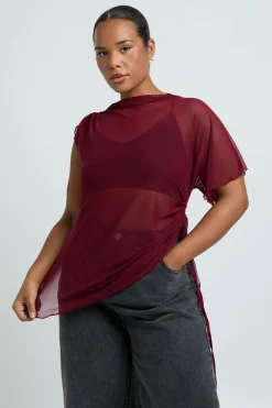 Haut Grande Taille En Mesh Froncé À Manche Unique