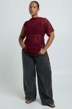 Haut Grande Taille En Mesh Froncé À Manche Unique