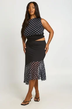 Haut Grande Taille En Mesh À Pois Avec Épaules Dénudées Et Large Ceinture