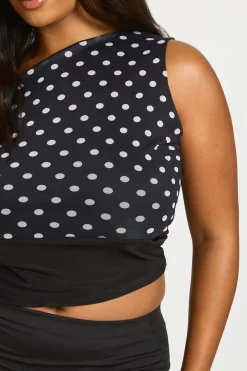 Haut Grande Taille En Mesh À Pois Avec Épaules Dénudées Et Large Ceinture