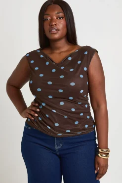 Haut Grande Taille En Mesh À Pois Avec Col Bénitier