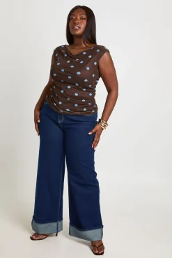 Haut Grande Taille En Mesh À Pois Avec Col Bénitier