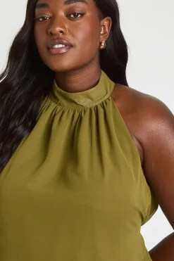boohoo Haut Grande Taille En Mousseline Avec Ceinture Et Col Licou<Femme Tops