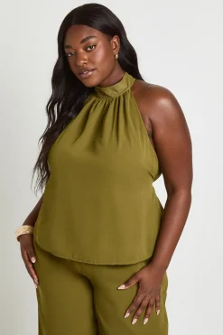 boohoo Haut Grande Taille En Mousseline Avec Ceinture Et Col Licou<Femme Tops