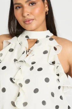 boohoo Haut Grande Taille En Mousseline À Pois Avec Encolure Américaine Et Volants<Femme Pois|Tops