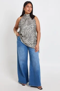 Haut Grande Taille En Mousseline Imprimé Zèbre Asymétrique Long