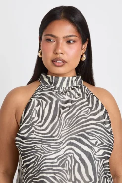 Haut Grande Taille En Mousseline Imprimé Zèbre Asymétrique Long