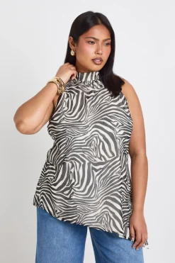 Haut Grande Taille En Mousseline Imprimé Zèbre Asymétrique Long