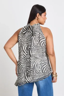 Haut Grande Taille En Mousseline Imprimé Zèbre Asymétrique Long