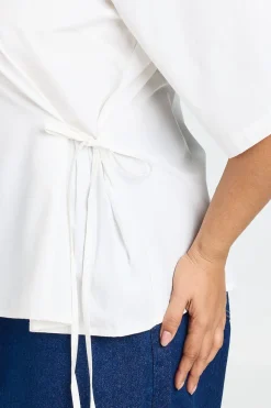 Haut Grande Taille En Popeline De Coton À Manches Courtes Avec Liens Latéraux